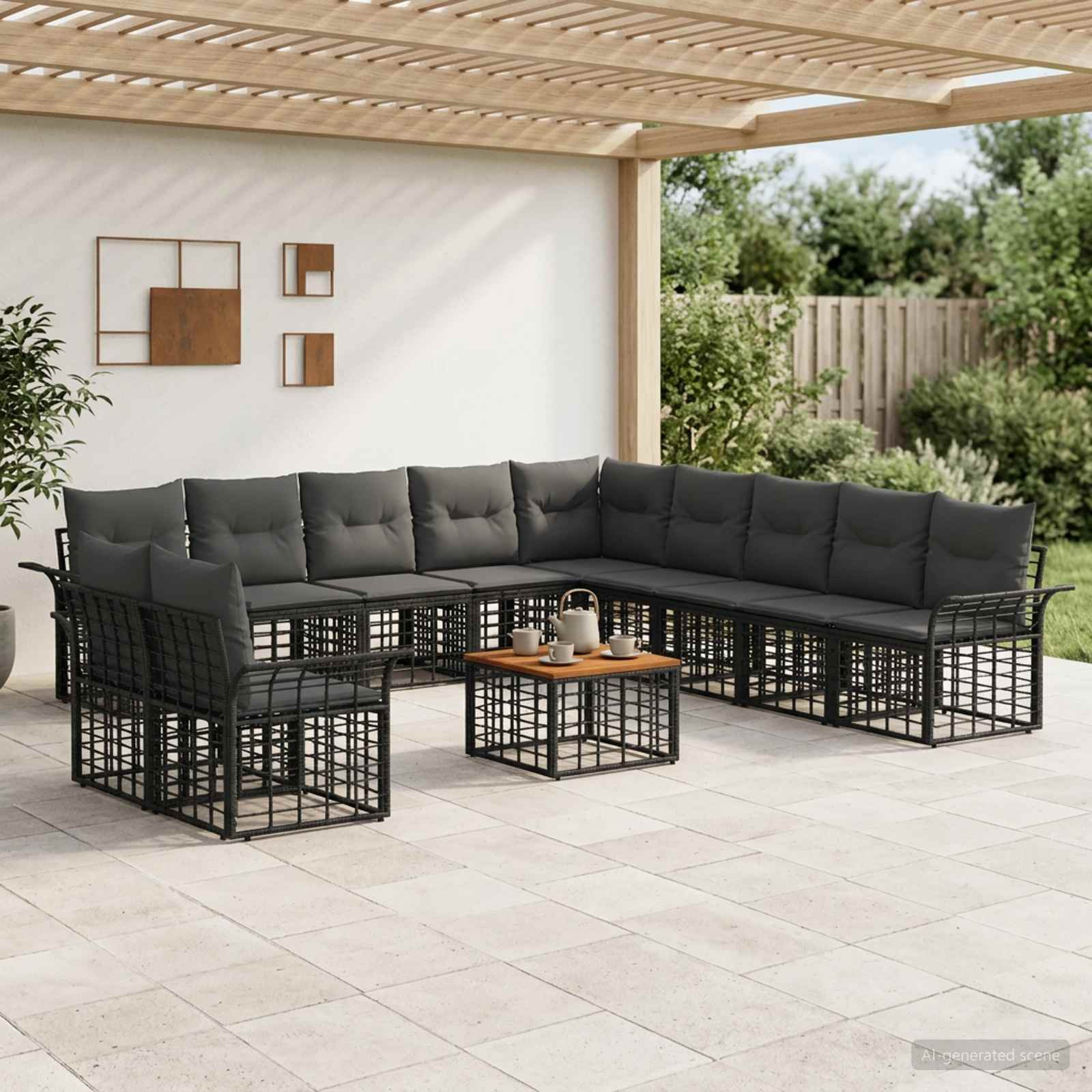 vidaXL Outdoor-Sofagarnitur 12 pcs Schwarz und Dunkelgrau Polyester