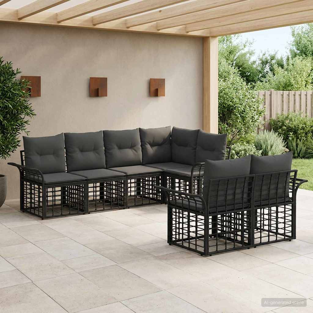 vidaXL Outdoor-Sofagarnitur 7 pcs Schwarz und Dunkelgrau Polyester