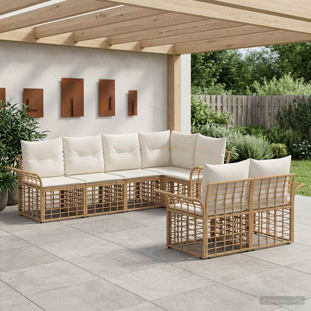 vidaXL Outdoor-Sofagarnitur 7 pcs Natürlich und Cremweiß Polyester