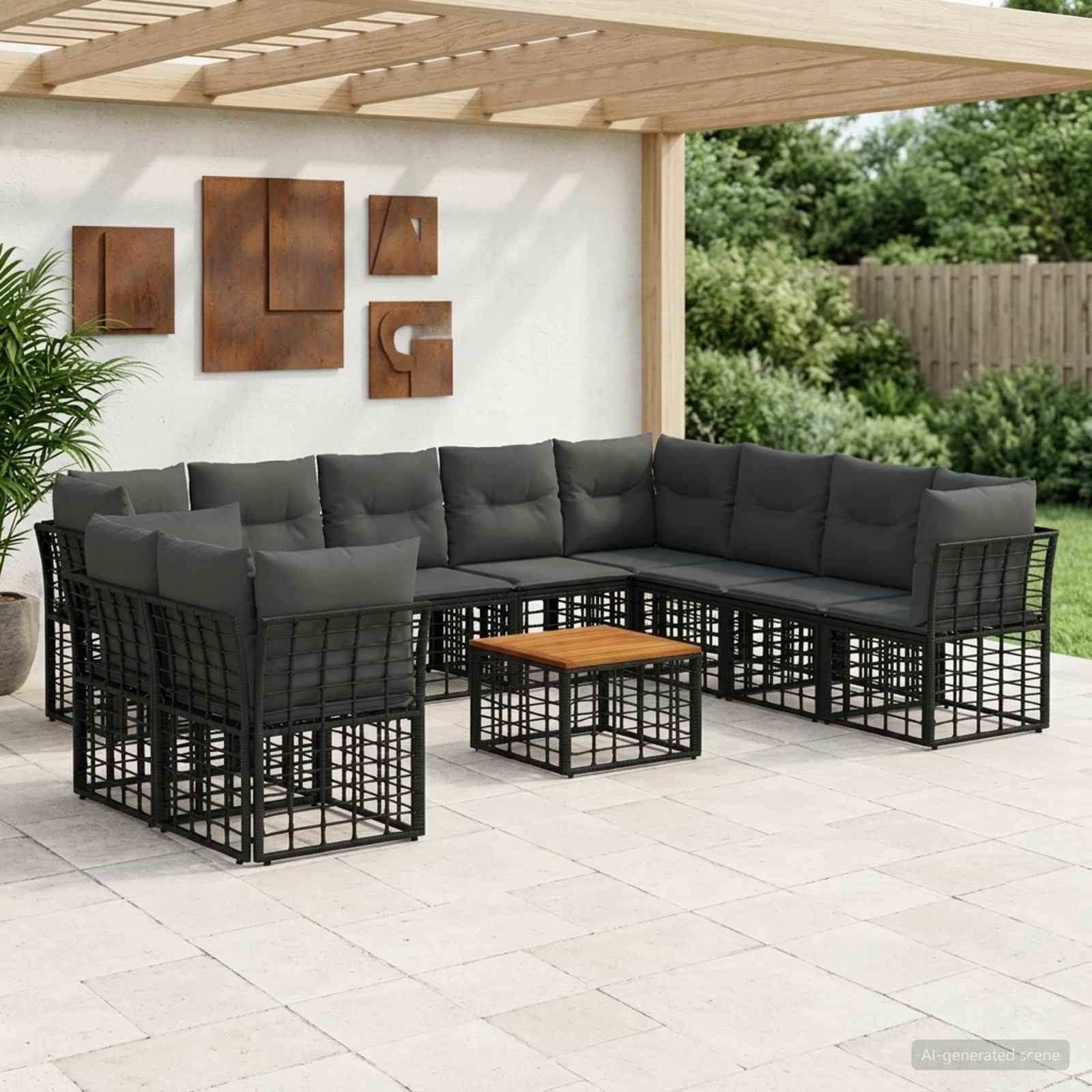 vidaXL Outdoor-Sofagarnitur 11 pcs Schwarz und Dunkelgrau Polyester
