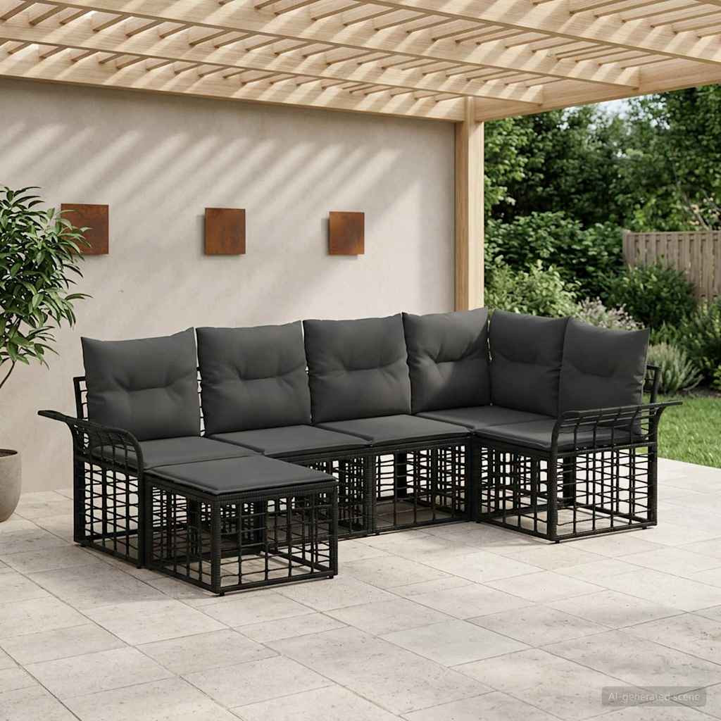 vidaXL Outdoor-Sofagarnitur 6 pcs Schwarz und Dunkelgrau Polyester