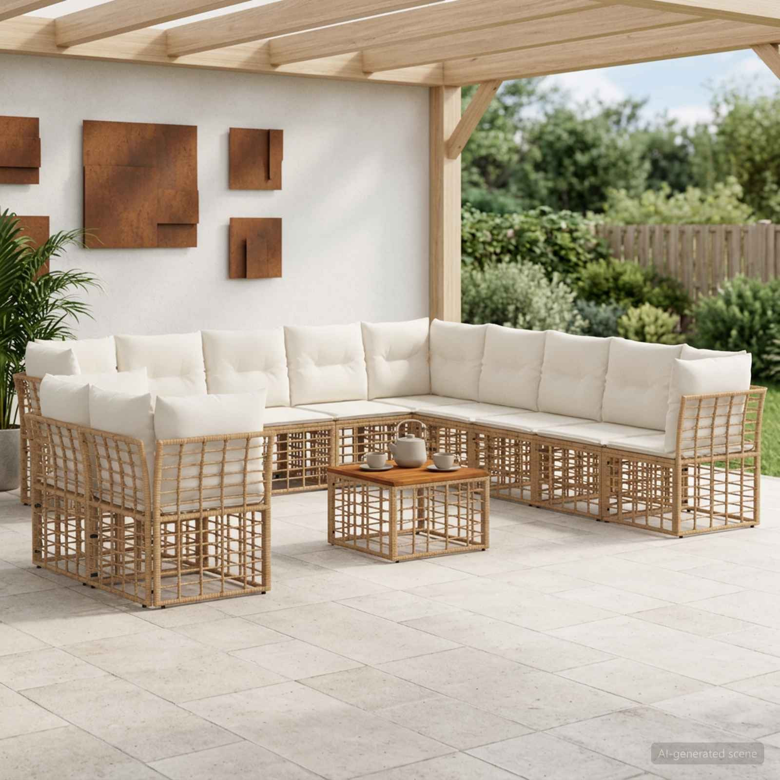vidaXL Outdoor-Sofagarnitur 12 pcs Natürlich und Cremweiß Polyester