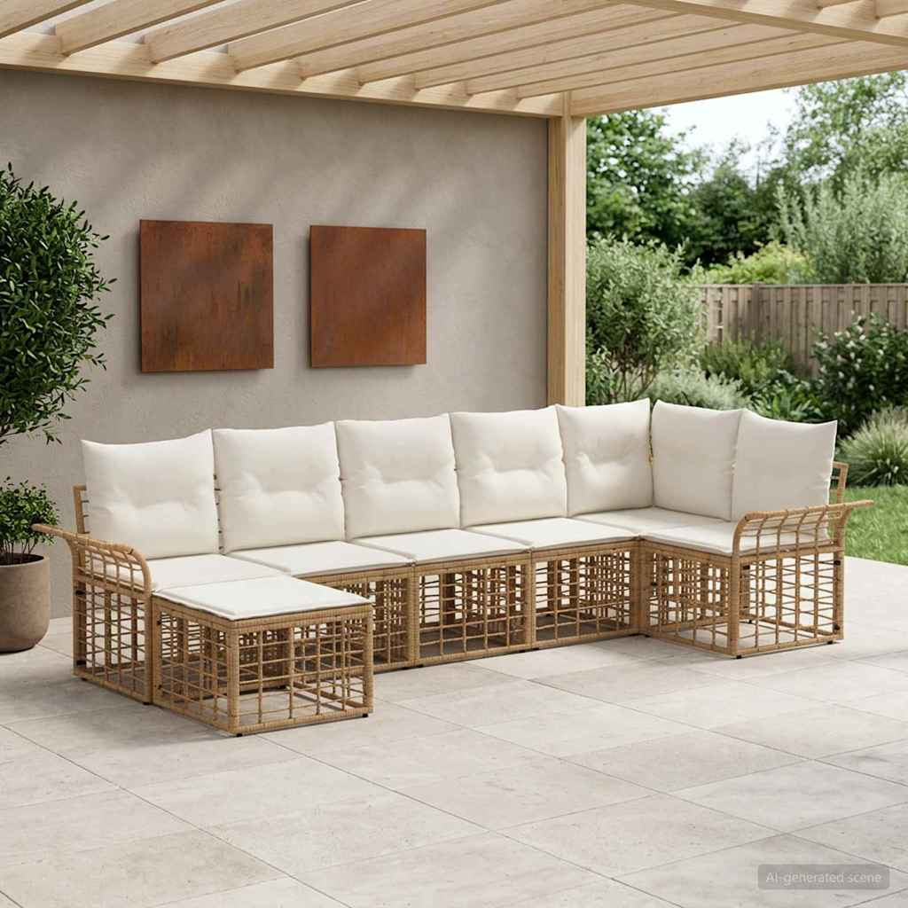 vidaXL Outdoor-Sofagarnitur 7 pcs Natürlich und Cremweiß Polyester