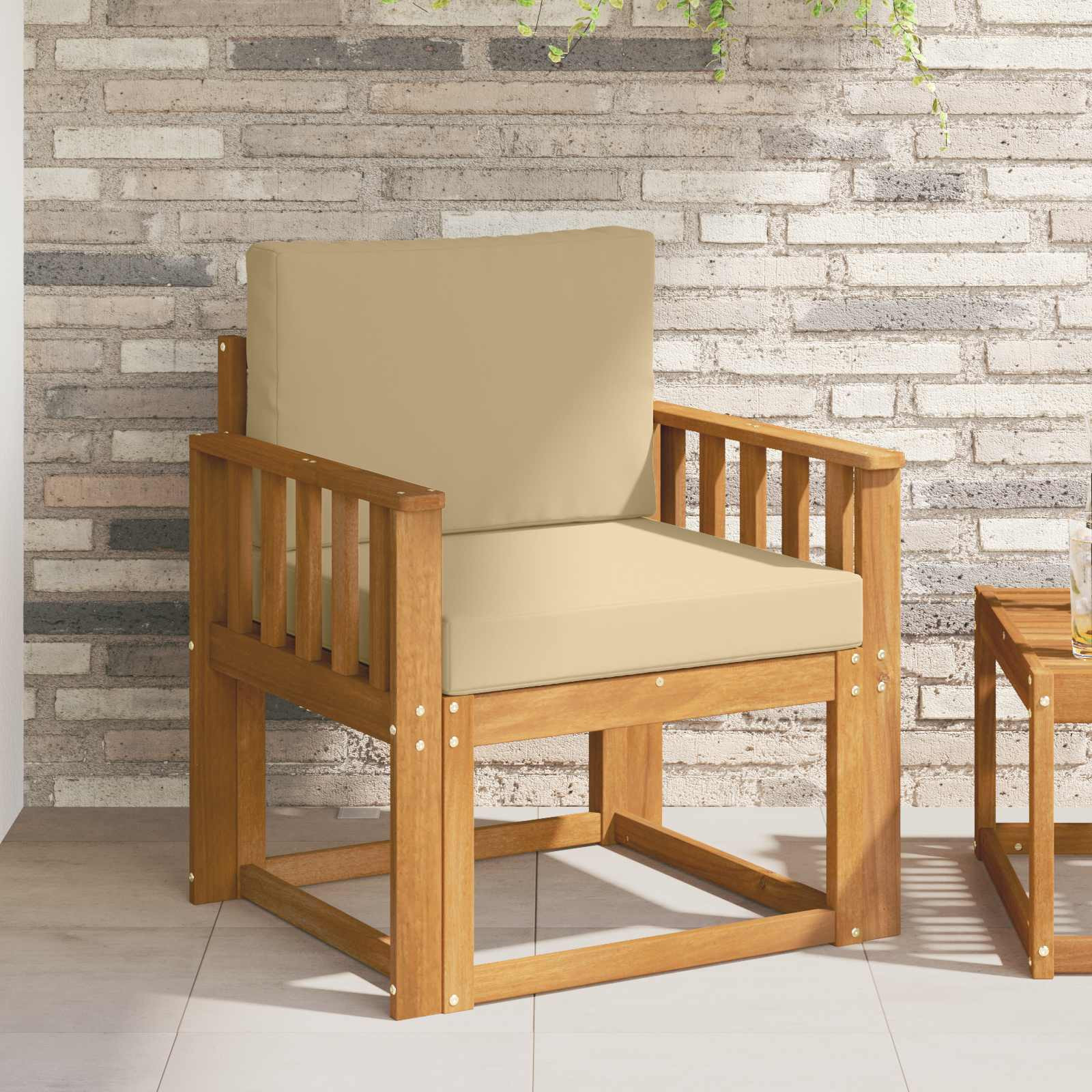 vidaXL Outdoor-Sofa Massives Akazienholz und Polyester Natur