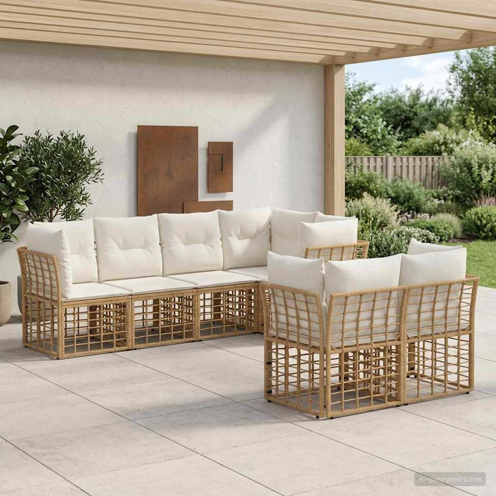 vidaXL Outdoor-Sofagarnitur mit Kissen 7 pcs Natur Polyester