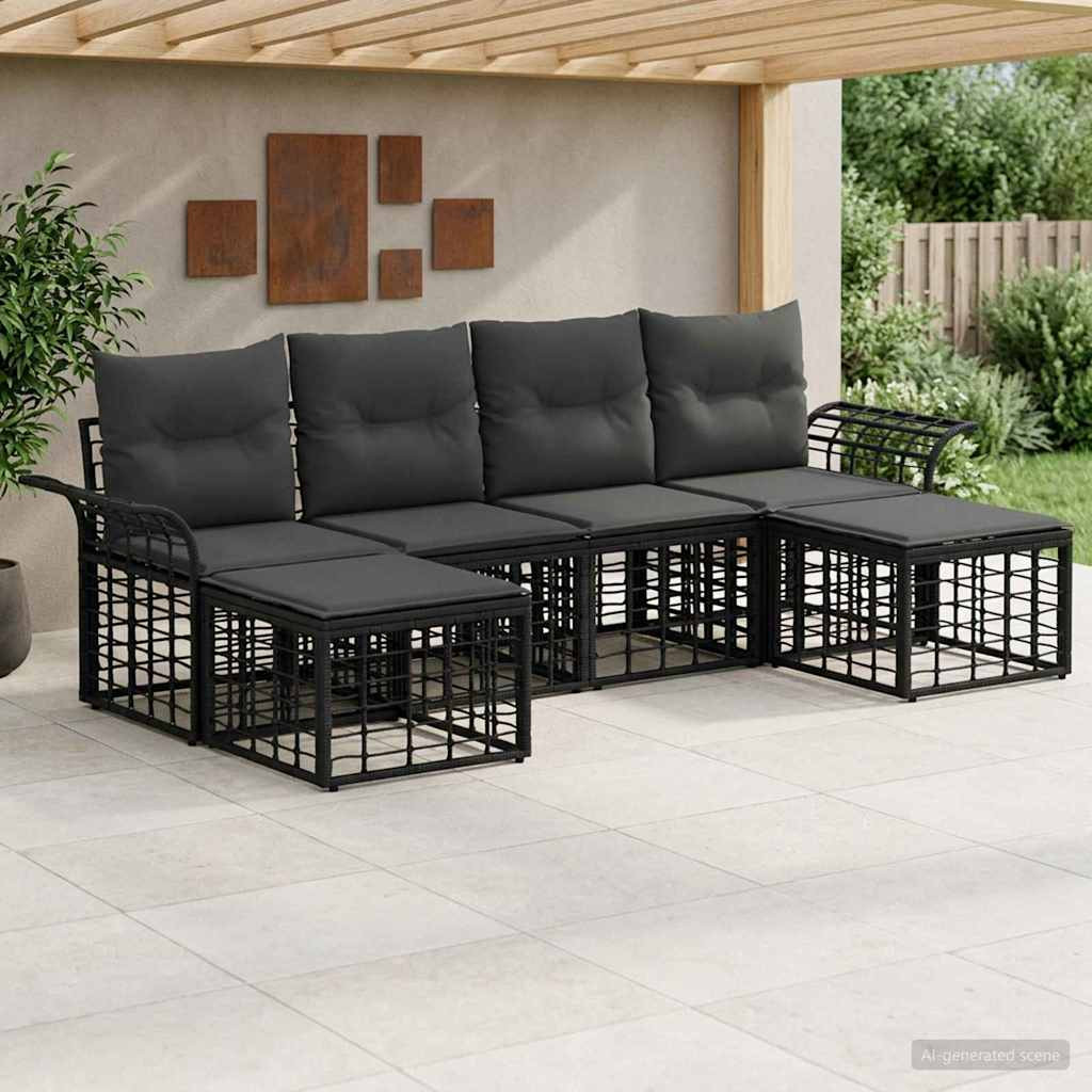 vidaXL Outdoor-Sofagarnitur 6 pcs Schwarz und Dunkelgrau Polyester