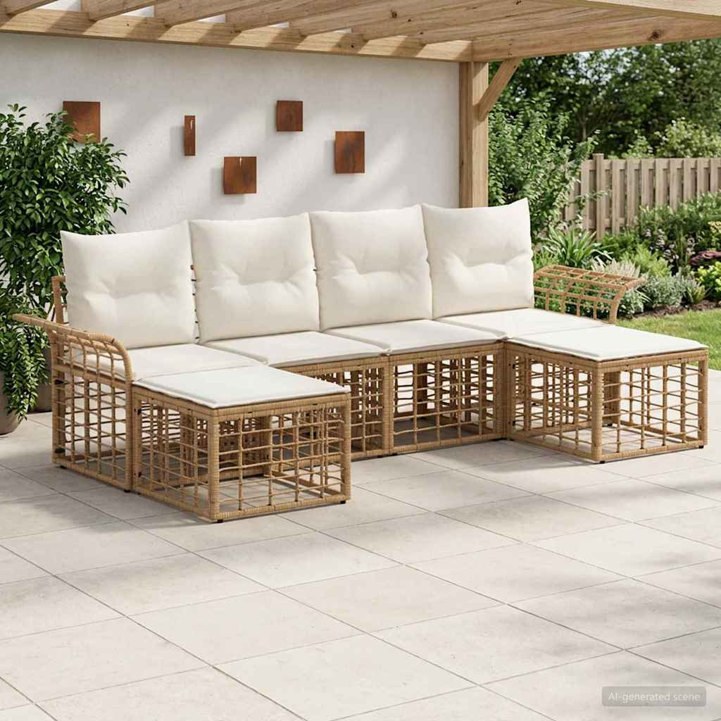 vidaXL Outdoor-Sofagarnitur 6 pcs Natürlich und Cremweiß Polyester
