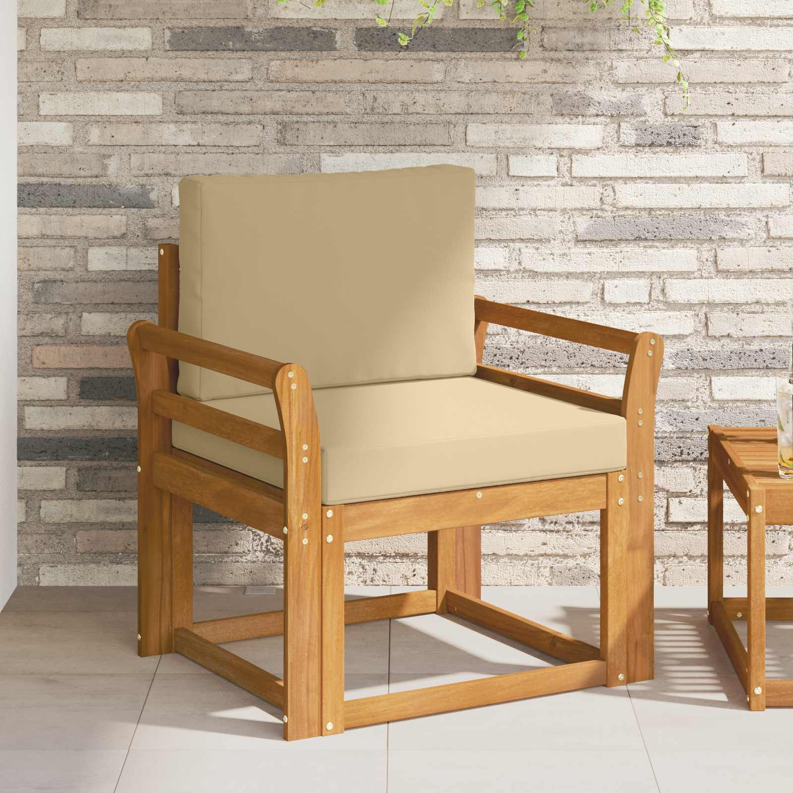 vidaXL Outdoor-Sofa Massives Akazienholz und Polyester Natur