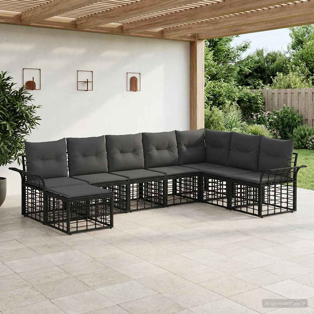 vidaXL Outdoor-Sofagarnitur 8 pcs Schwarz und Dunkelgrau Polyester