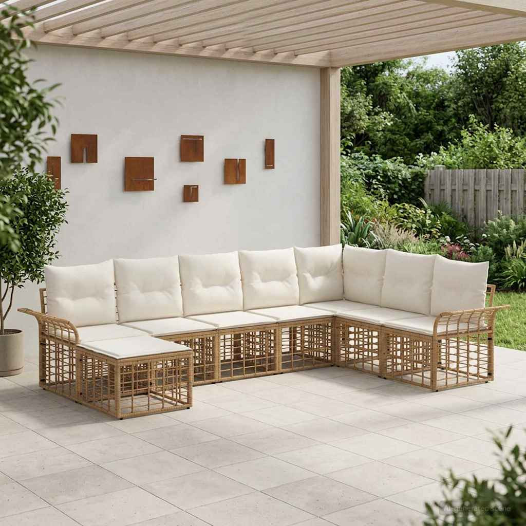 vidaXL Outdoor-Sofagarnitur 8 pcs Natürlich und Cremweiß Polyester