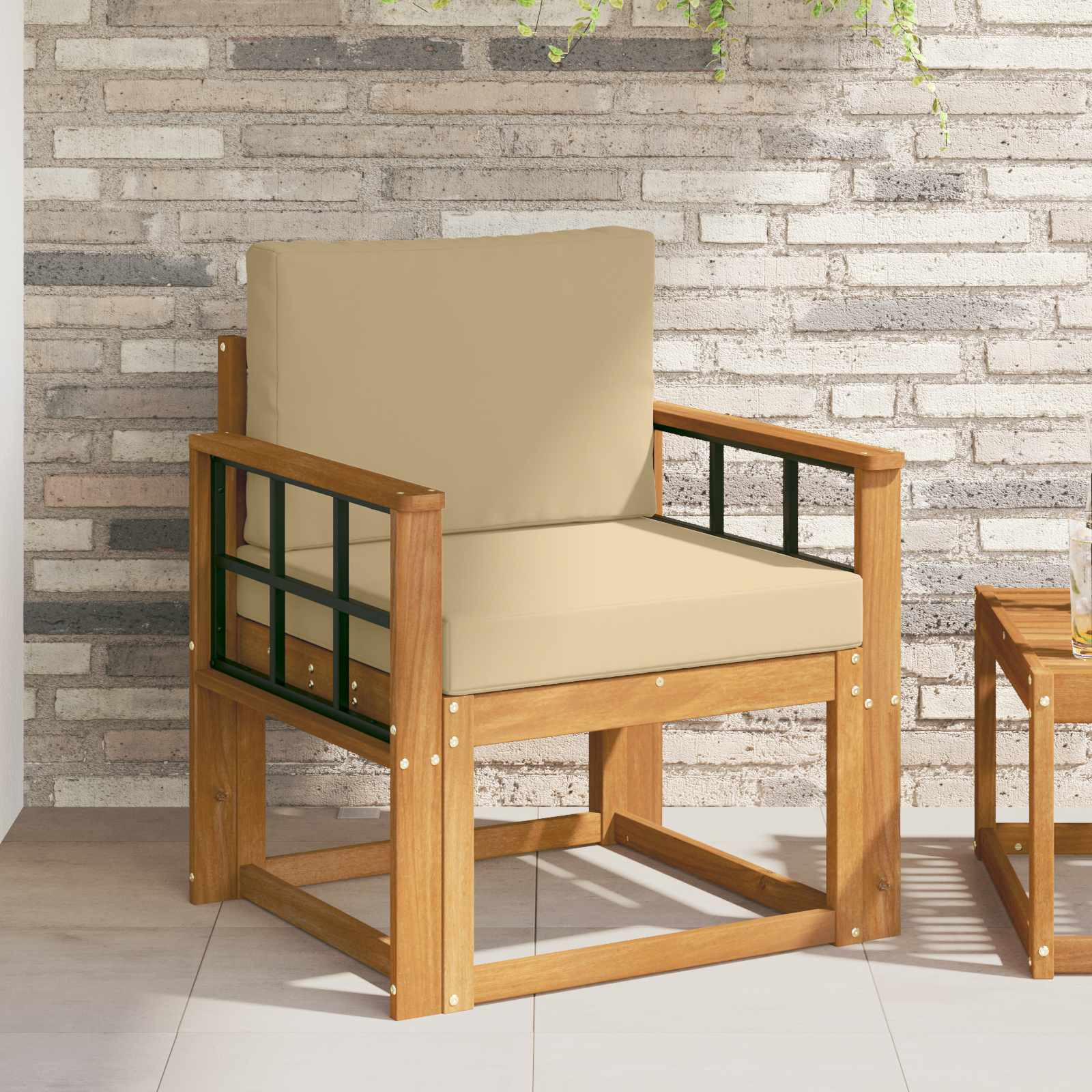 vidaXL Outdoor-Sofa Massives Akazienholz und Polyester Natur