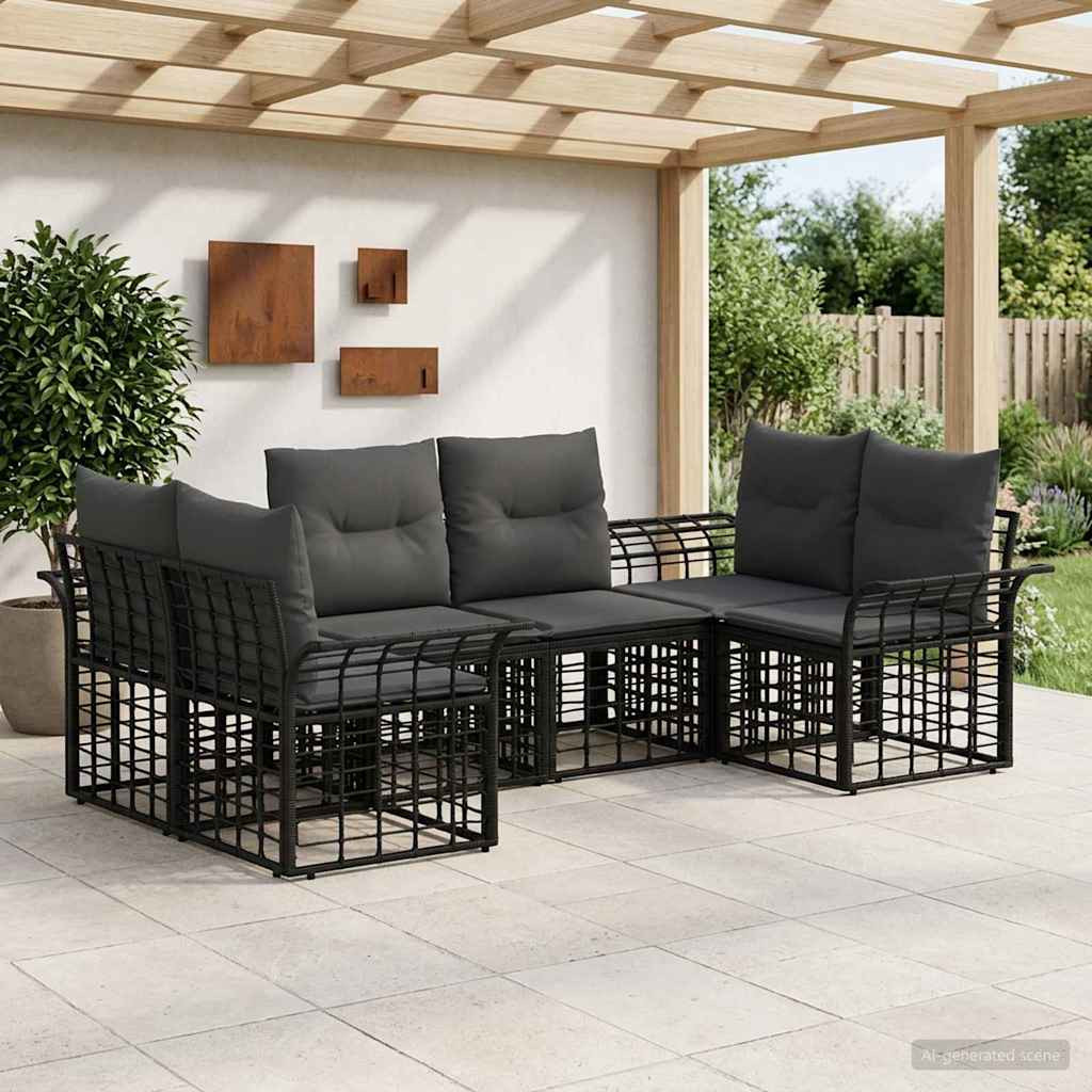 vidaXL Outdoor-Sofagarnitur 6 pcs Schwarz und Dunkelgrau Polyester