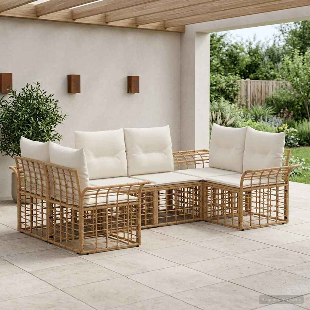 vidaXL Outdoor-Sofagarnitur 6 pcs Natürlich und Cremweiß Polyester