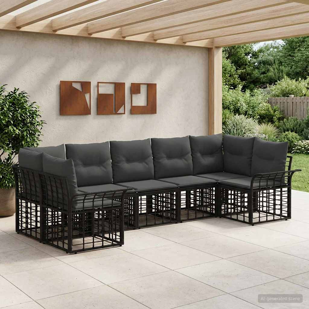vidaXL Outdoor-Sofagarnitur 7 pcs Schwarz und Dunkelgrau Polyester