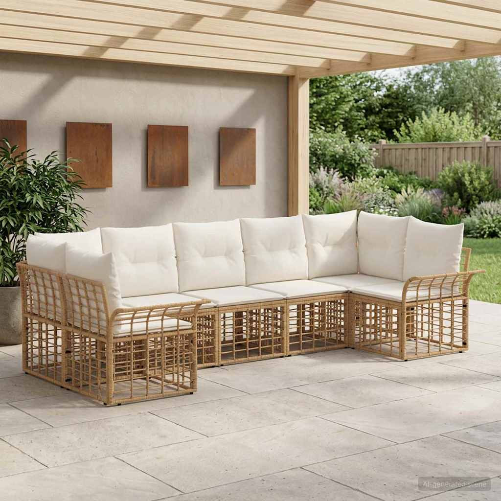 vidaXL Outdoor-Sofagarnitur 7 pcs Natürlich und Cremweiß Polyester