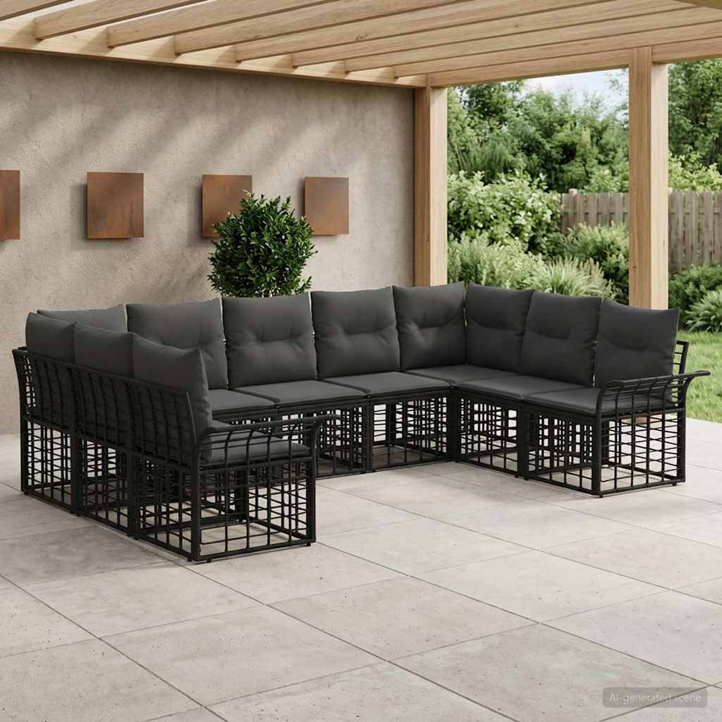 vidaXL Outdoor-Sofagarnitur 9 pcs Schwarz und Dunkelgrau Polyester
