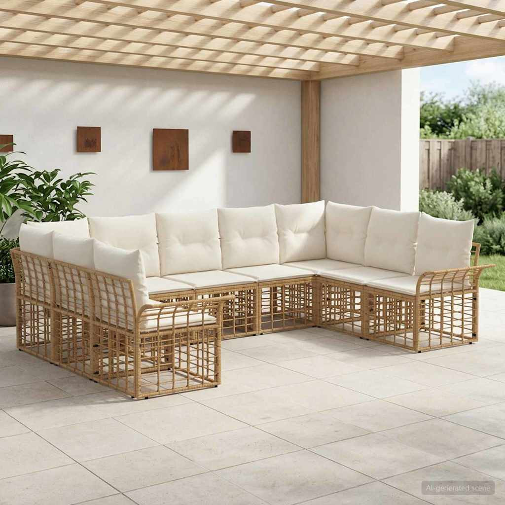 vidaXL Outdoor-Sofagarnitur 9 pcs Natürlich und Cremweiß Polyester