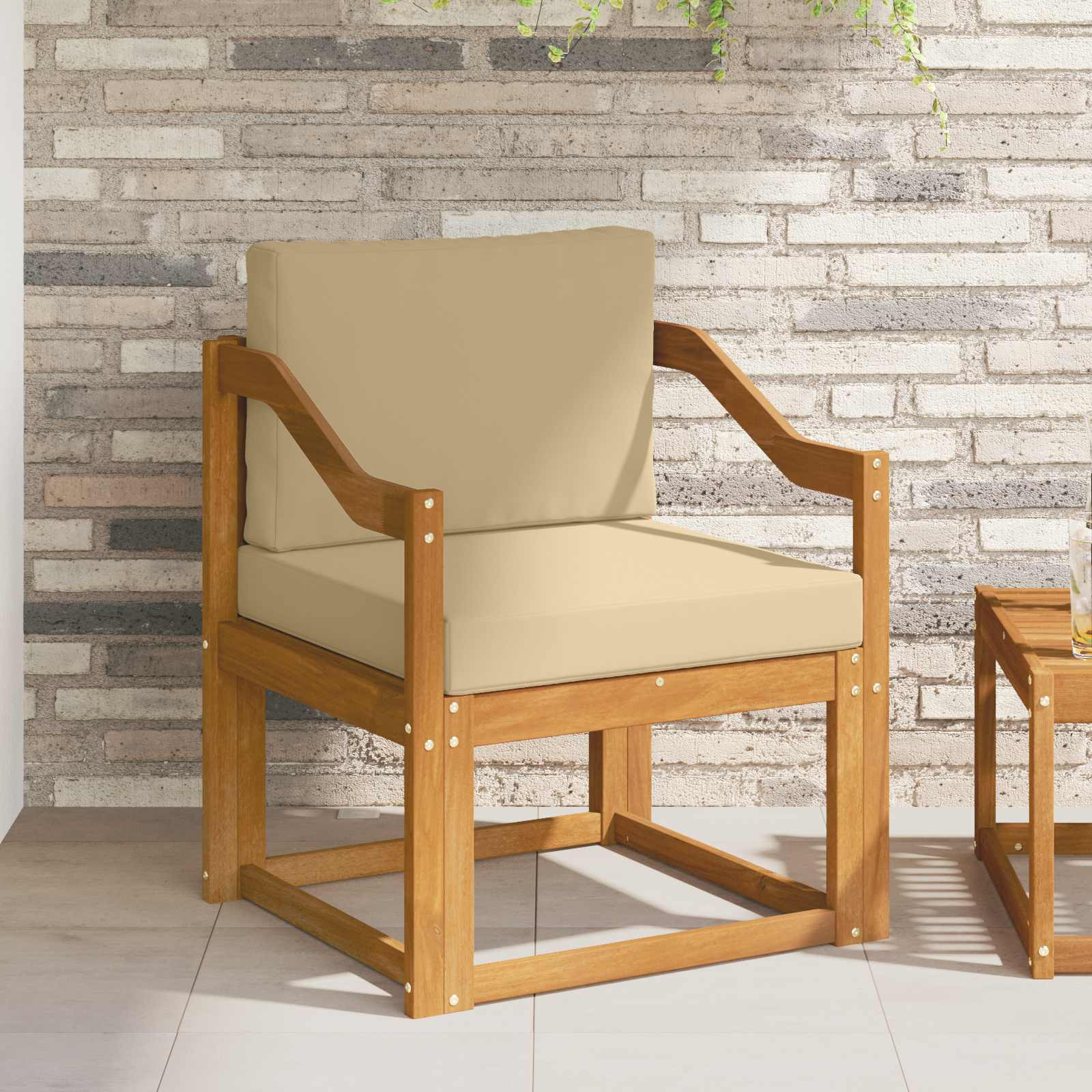 vidaXL Outdoor-Sofa Massives Akazienholz und Polyester Natur