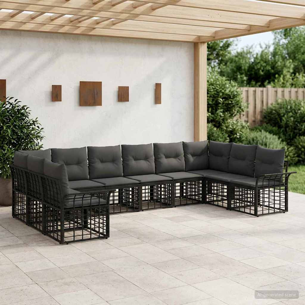 vidaXL Outdoor-Sofagarnitur 10 pcs Schwarz und Dunkelgrau Polyester