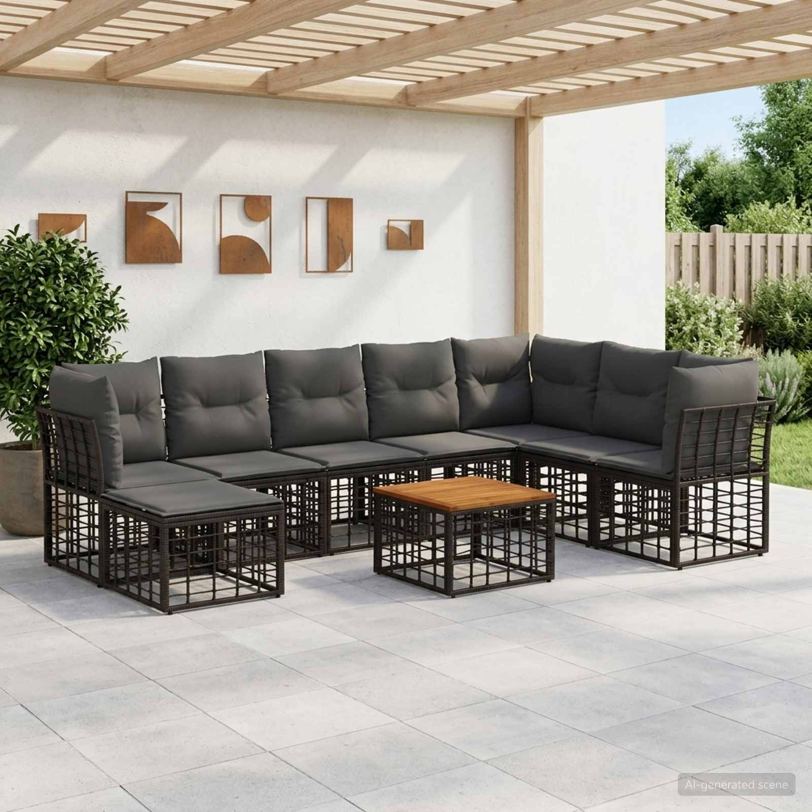 vidaXL Outdoor-Sofagarnitur 9 pcs Schwarz und Dunkelgrau Polyester