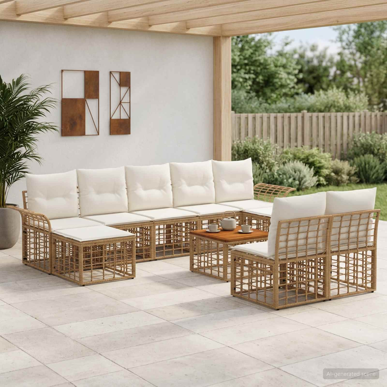 vidaXL Outdoor-Sofagarnitur 10 pcs Natürlich und Cremweiß Polyester