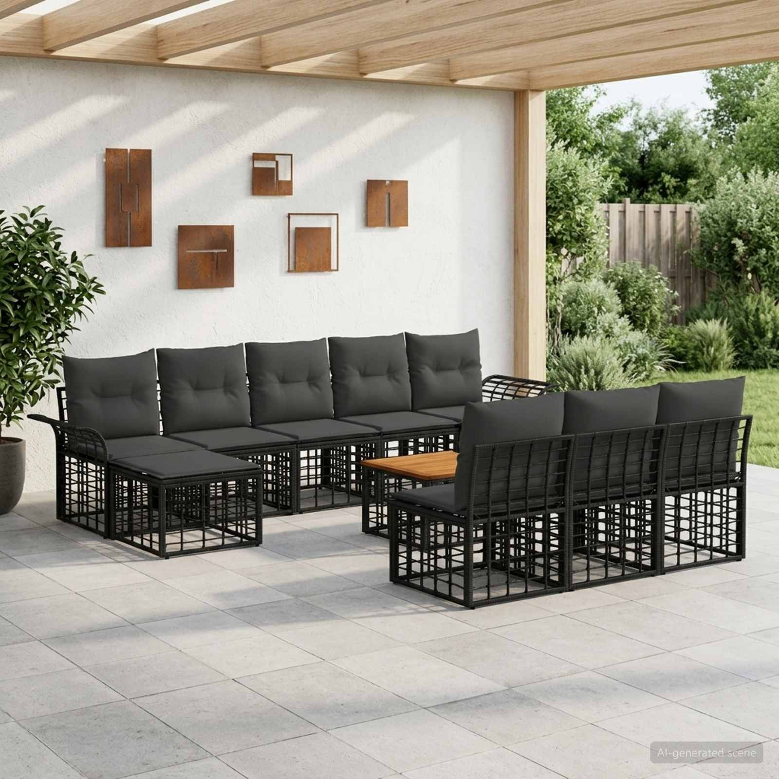 vidaXL Outdoor-Sofagarnitur 11 pcs Schwarz und Dunkelgrau Polyester