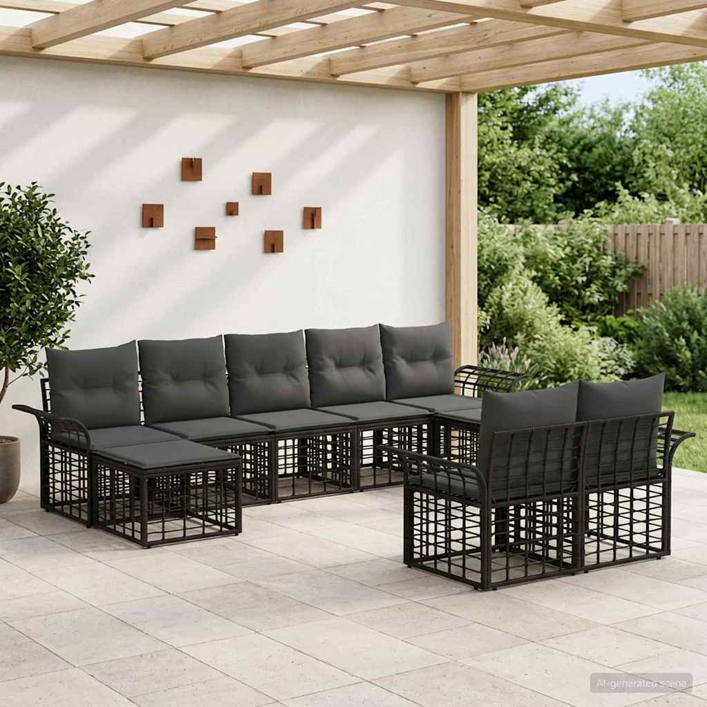 vidaXL Outdoor-Sofagarnitur 9 pcs Schwarz und Dunkelgrau Polyester