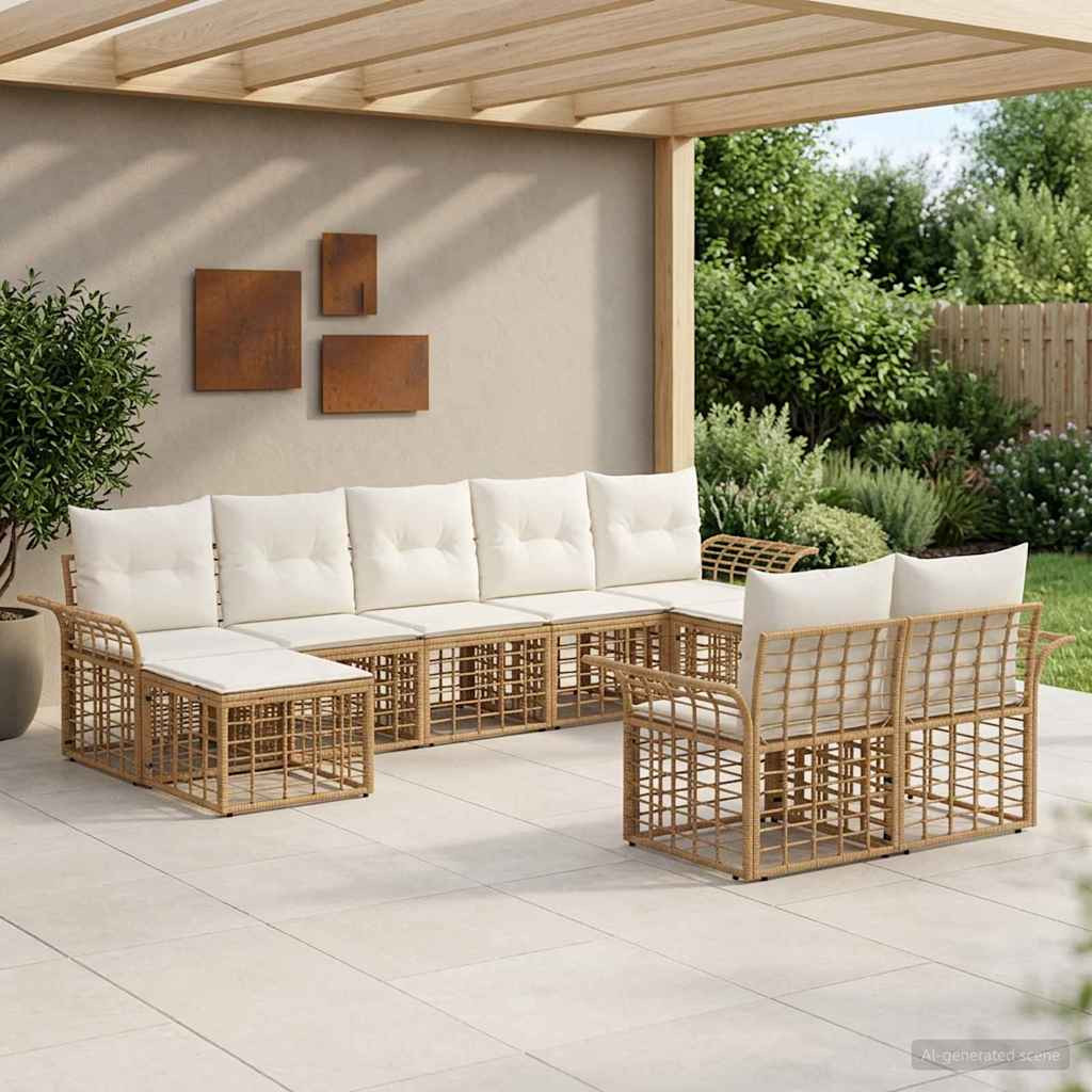 vidaXL Outdoor-Sofagarnitur 9 pcs Natürlich und Cremweiß Polyester