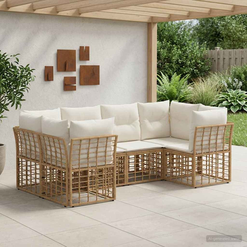 vidaXL Outdoor-Sofagarnitur mit Kissen 6 pcs Natur Polyester