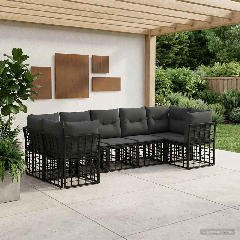 vidaXL Outdoor-Sofagarnitur 7 pcs Schwarz und Dunkelgrau Polyester