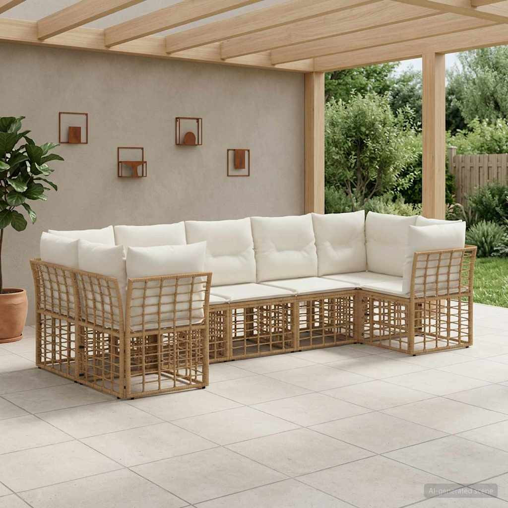 vidaXL Outdoor-Sofagarnitur 7 pcs Natürlich und Cremweiß Polyester