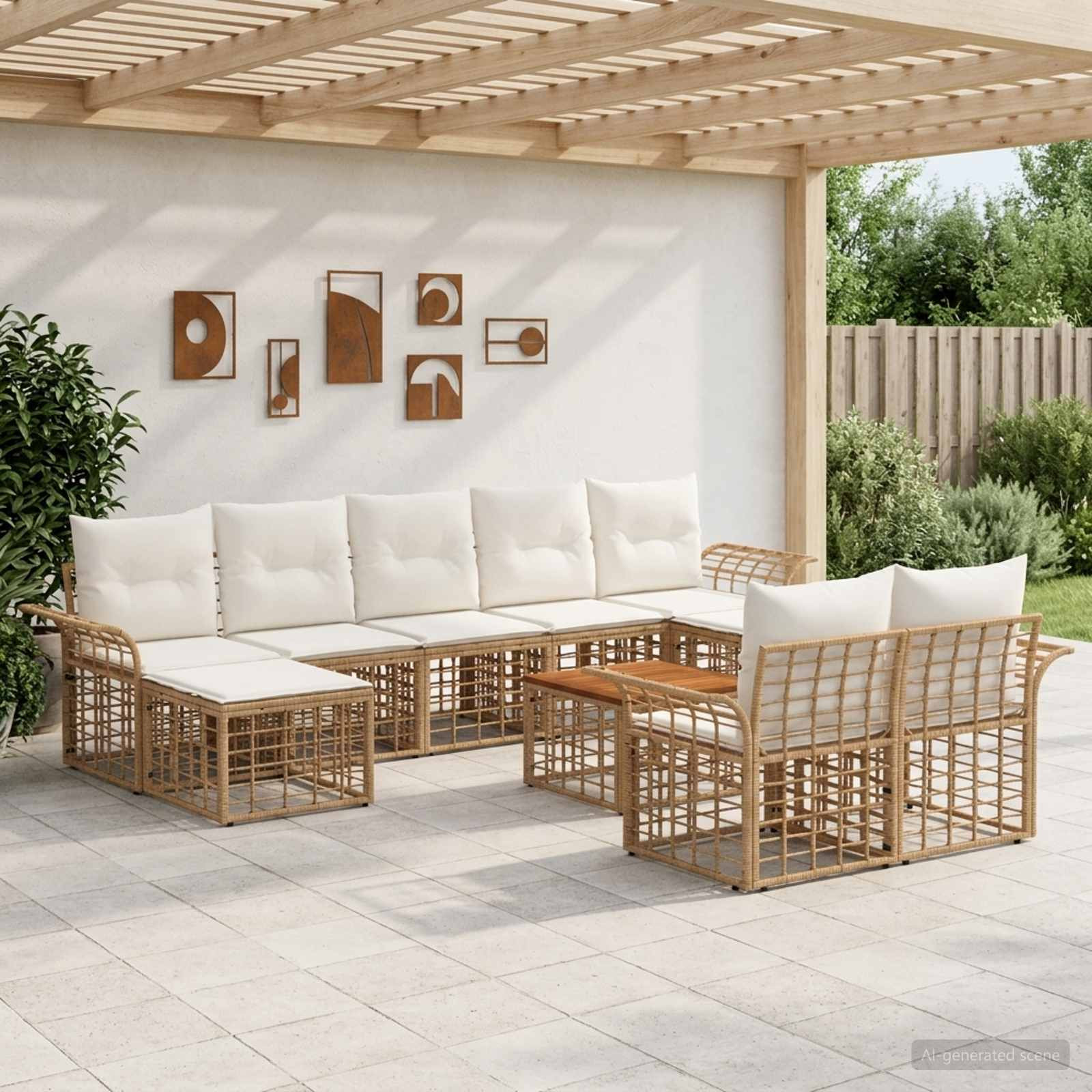 vidaXL Outdoor-Sofagarnitur 10 pcs Natürlich und Cremweiß Polyester