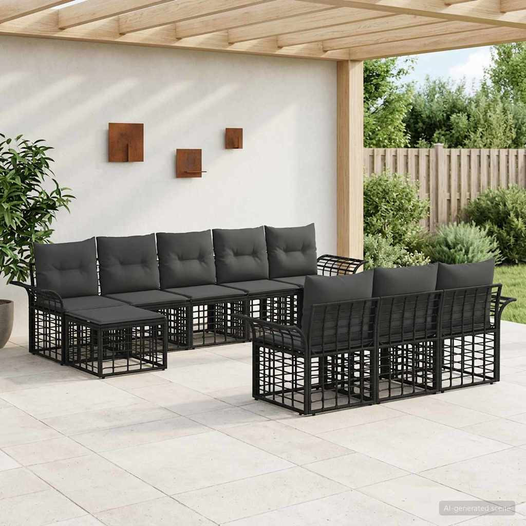 vidaXL Outdoor-Sofagarnitur 10 pcs Schwarz und Dunkelgrau Polyester
