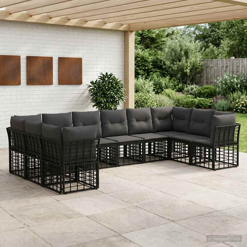 vidaXL Outdoor-Sofagarnitur Schwarz und Dunkelgrau Polyester