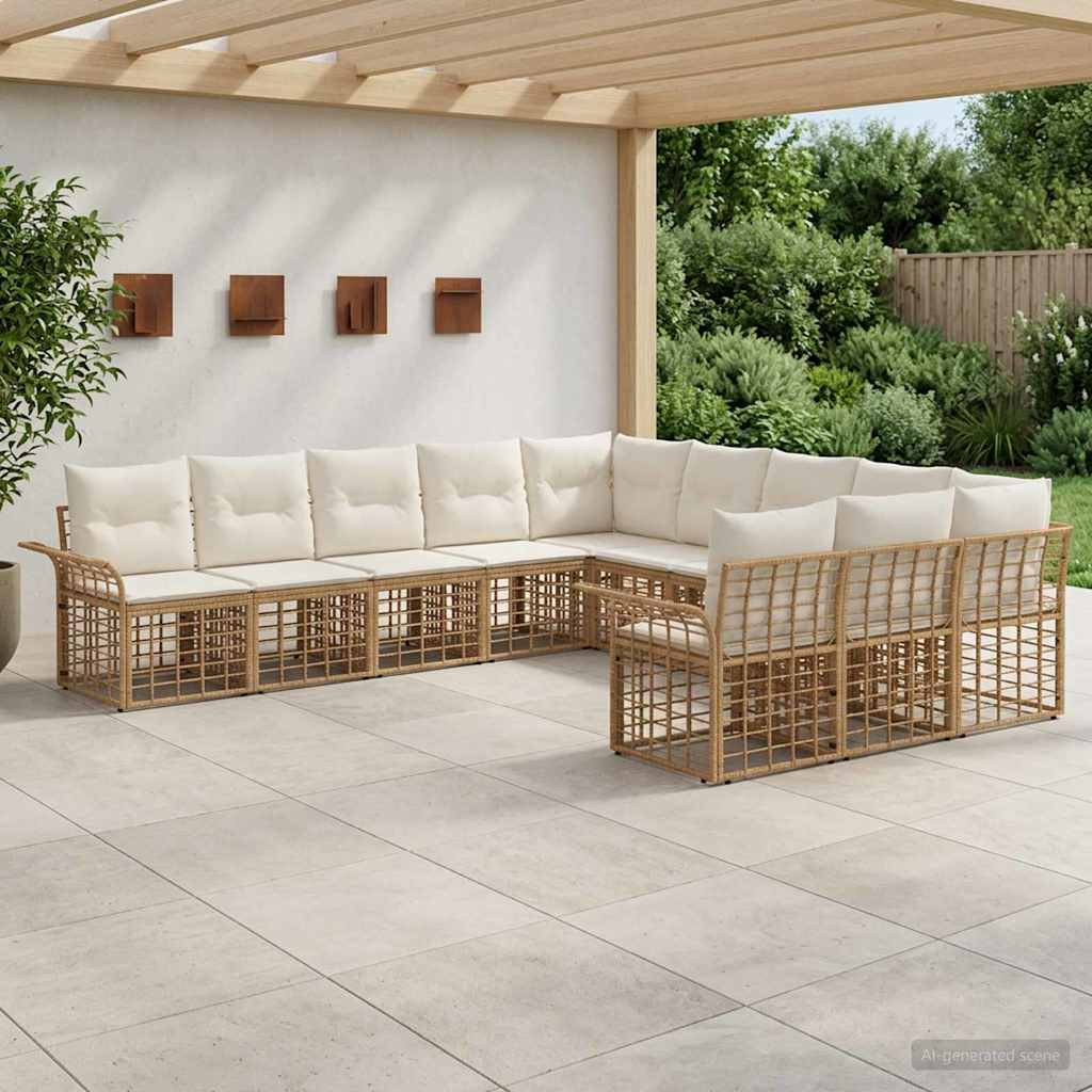 vidaXL Outdoor-Sofagarnitur 11 pcs Natürlich und Cremweiß Polyester