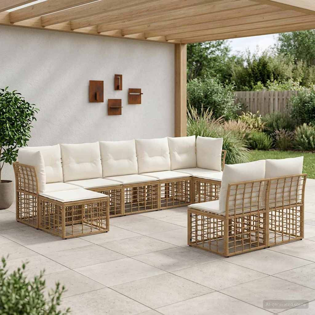 vidaXL Outdoor-Sofagarnitur Natürlich und Cremweiß Polyester