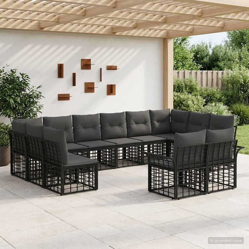 vidaXL Outdoor-Sofagarnitur 12 pcs Schwarz und Dunkelgrau Polyester