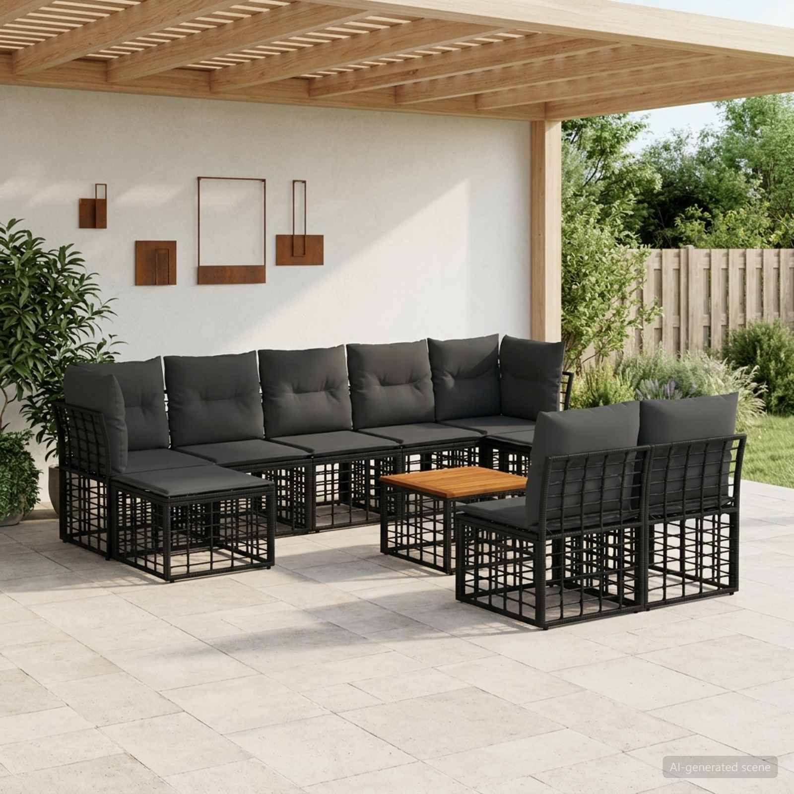 vidaXL Outdoor-Sofagarnitur 10 pcs Schwarz und Dunkelgrau Polyester