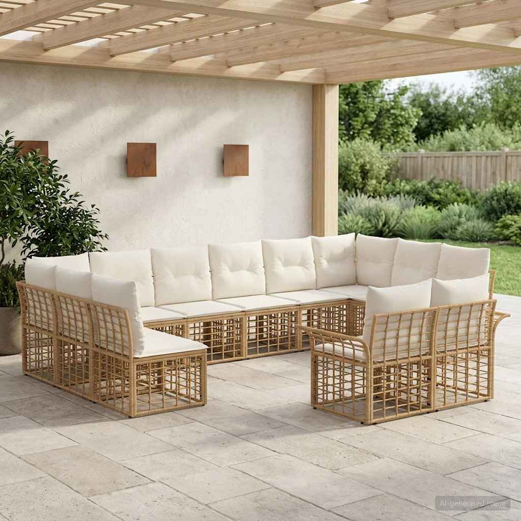 vidaXL Outdoor-Sofagarnitur 12 pcs Natürlich und Cremweiß Polyester