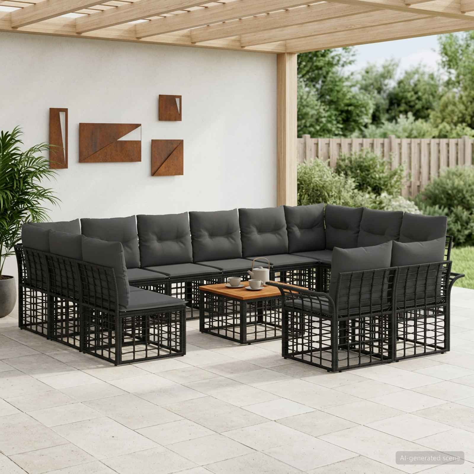 vidaXL Outdoor-Sofagarnitur 13 pcs Schwarz und Dunkelgrau Polyester
