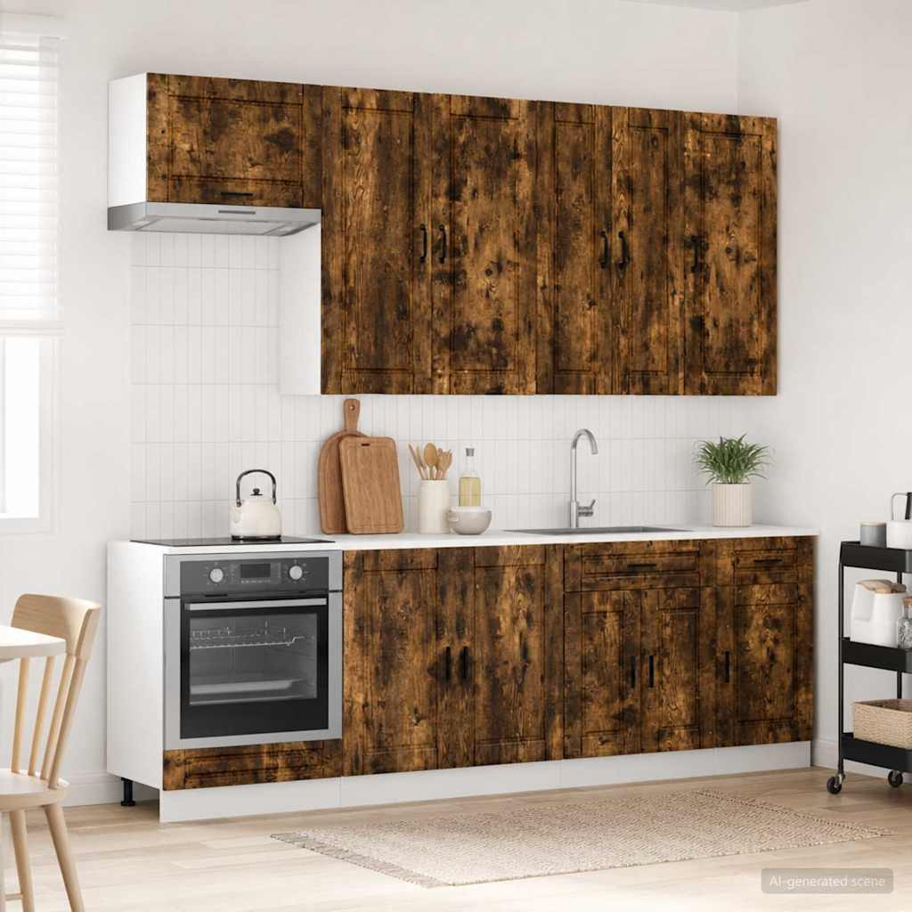 vidaXL Kücheneinheit PORTO 8 pcs Geräucherte Eiche Holzwerkstoff