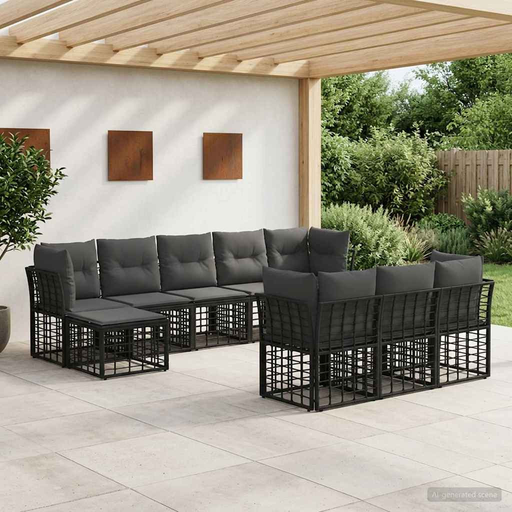 vidaXL Outdoor-Sofagarnitur Schwarz und Dunkelgrau Polyester