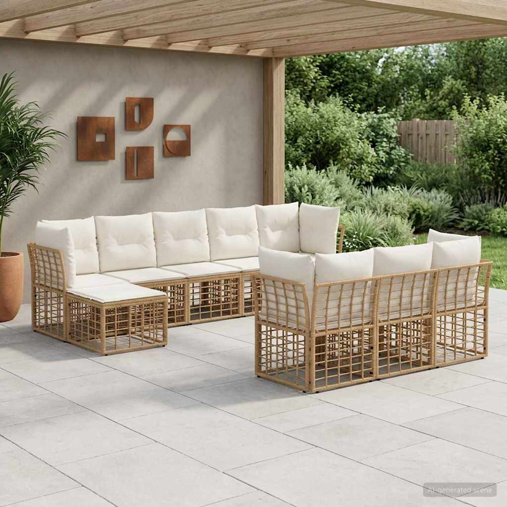 vidaXL Outdoor-Sofagarnitur Natürlich und Cremweiß Polyester