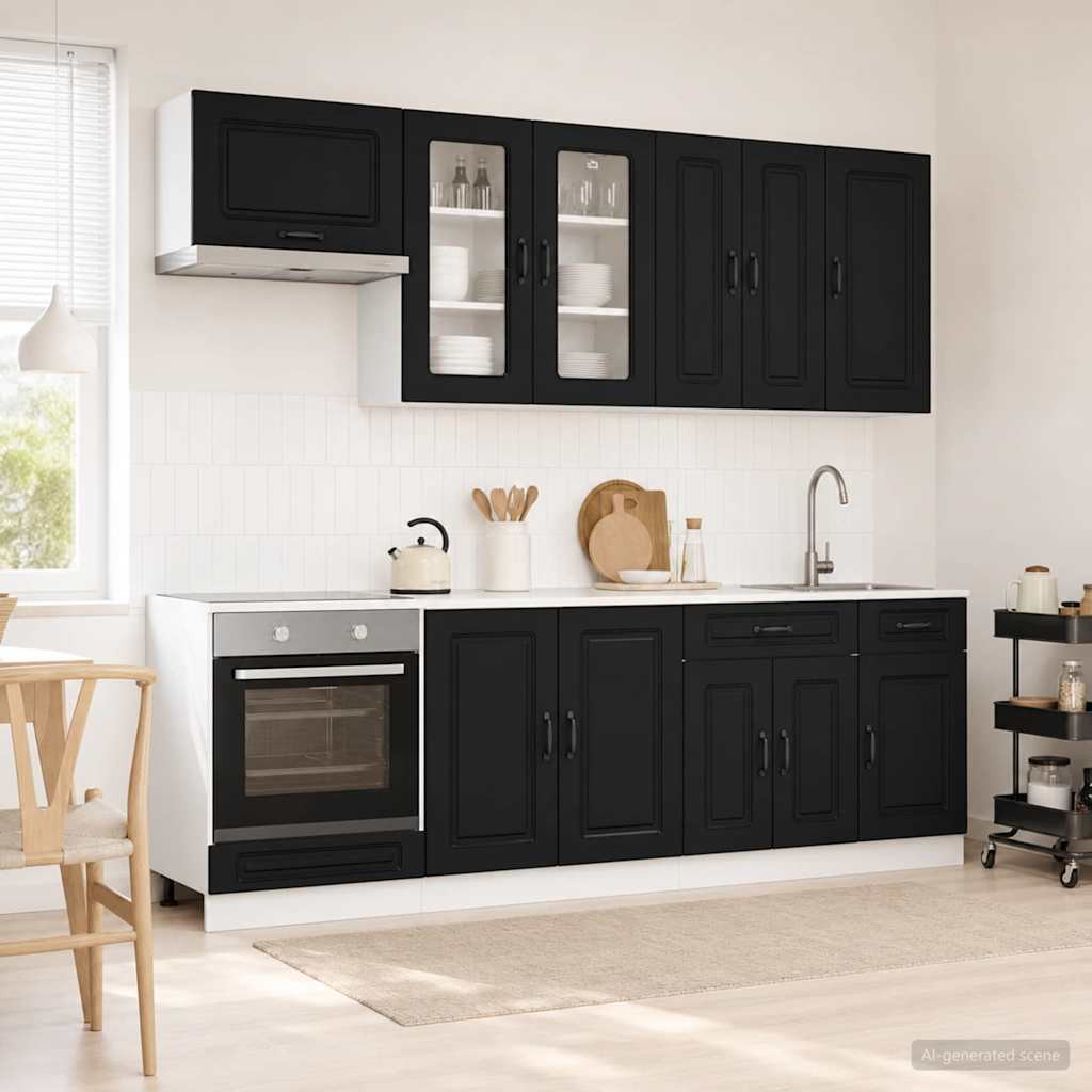 vidaXL Kücheneinheit KALMAR 8 pcs Schwarz Holzwerkstoff