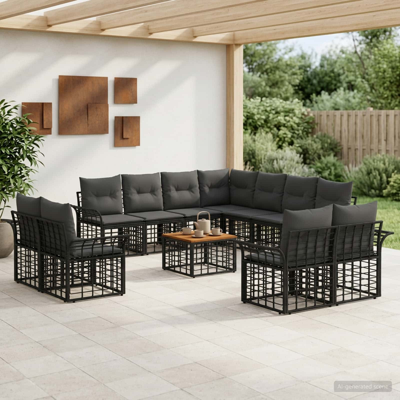vidaXL Outdoor-Sofagarnitur 12 pcs Schwarz und Dunkelgrau Polyester