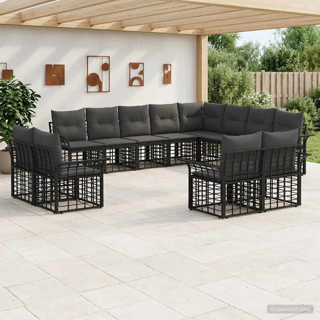 vidaXL Outdoor-Sofagarnitur 12 pcs Schwarz und Dunkelgrau Polyester