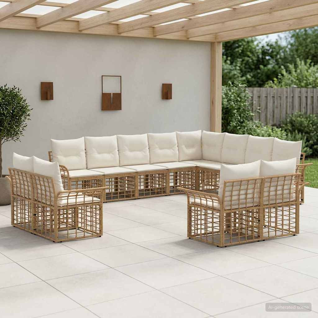 vidaXL Outdoor-Sofagarnitur 12 pcs Natürlich und Cremweiß Polyester