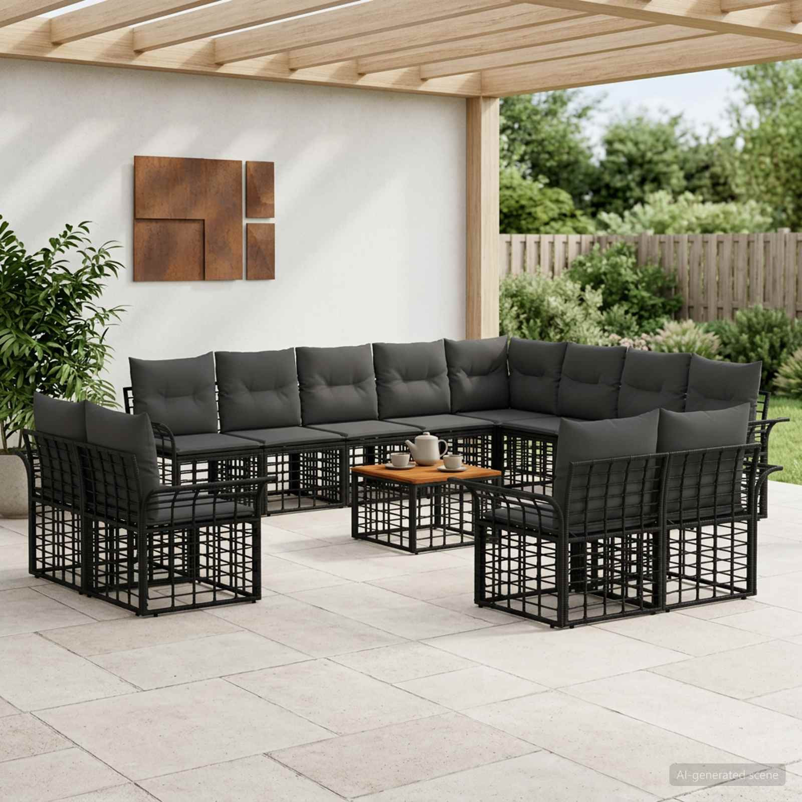 vidaXL Outdoor-Sofagarnitur 13 pcs Schwarz und Dunkelgrau Polyester