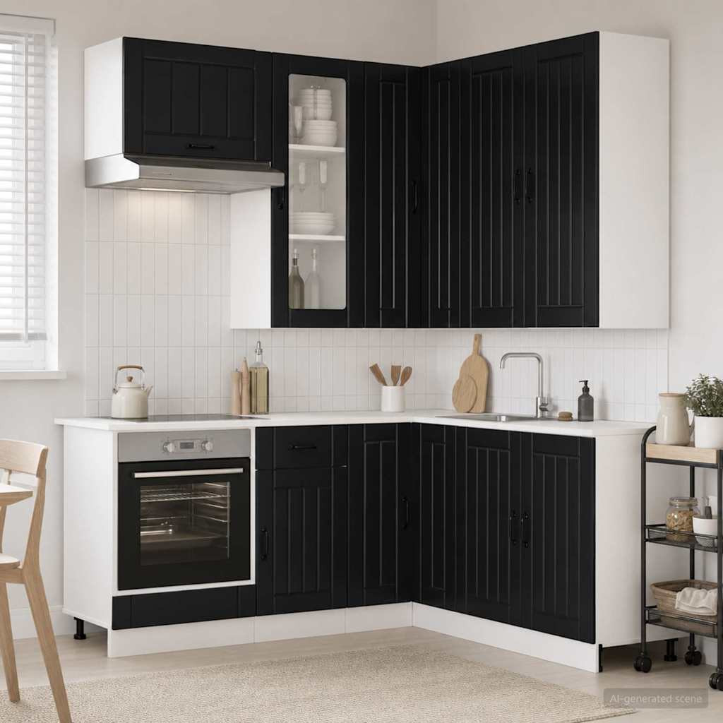 vidaXL Kücheneinheit LUCCA 8 pcs Schwarz Holzwerkstoff