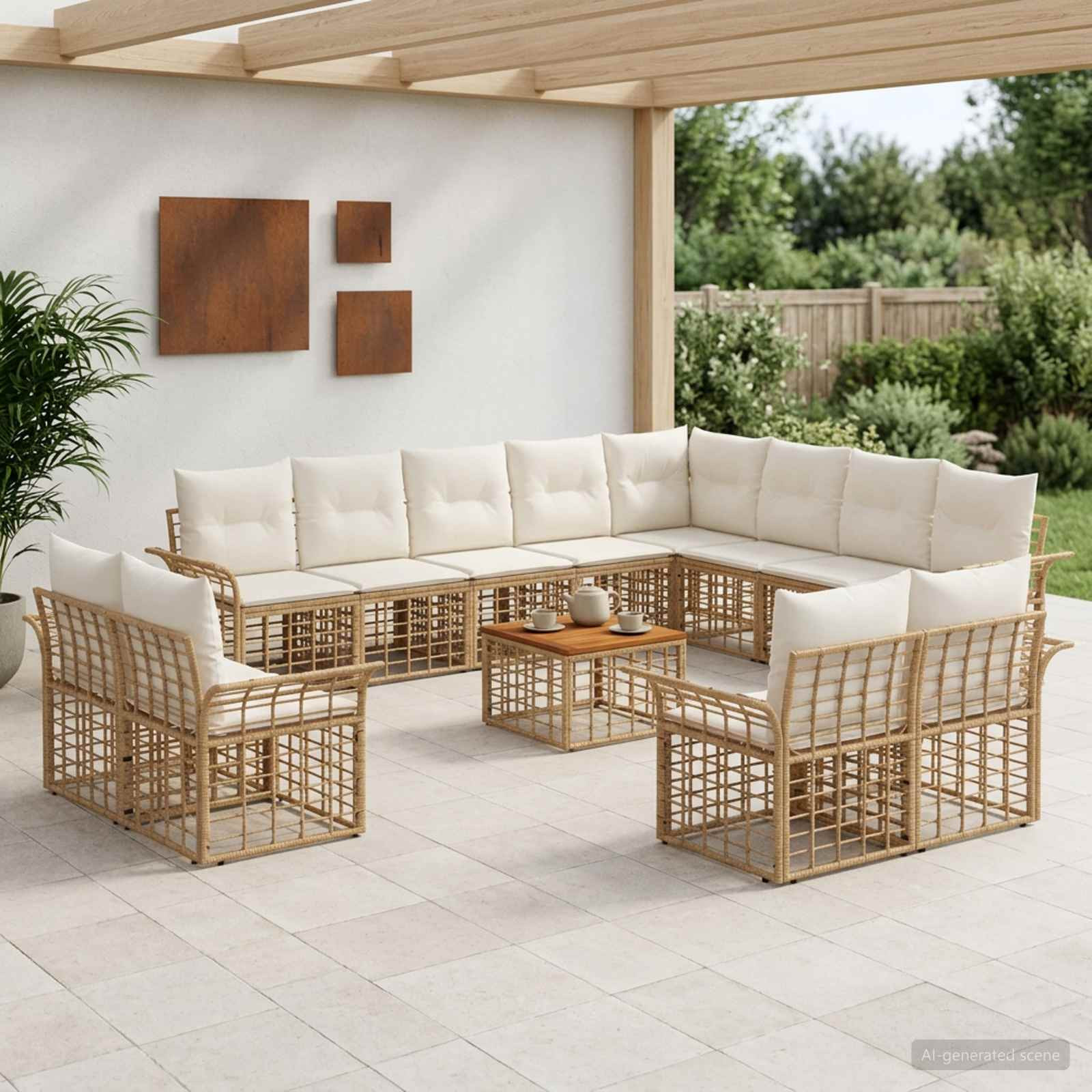 vidaXL Outdoor-Sofagarnitur 13 pcs Natürlich und Cremweiß Polyester